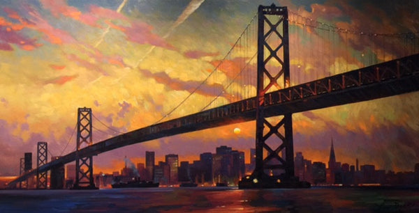 Sunset on Bay Bridge by Leon Roulette