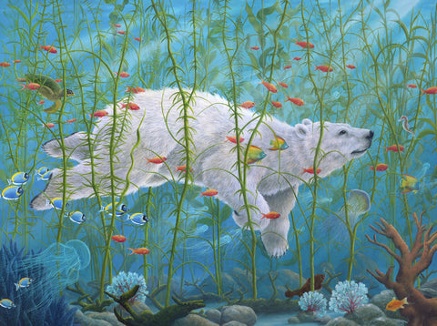 The Buffalo by Robert Bissell featuring a polar bear swimming in the tropics.