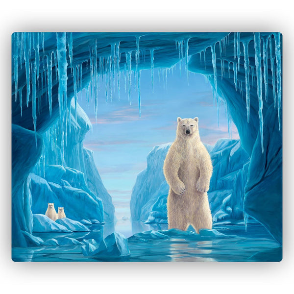 The Guardian by Robert Bissell features a polar mama or papa polar bear protecting their young cubs.