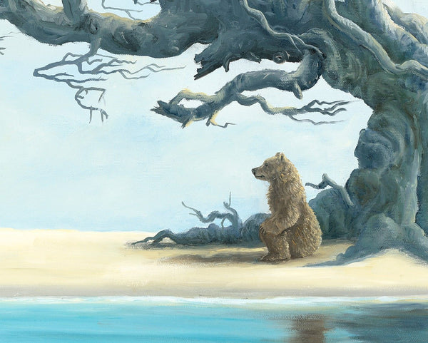 The Island bear painting by Robert Bissell features a bear on a deserted island.