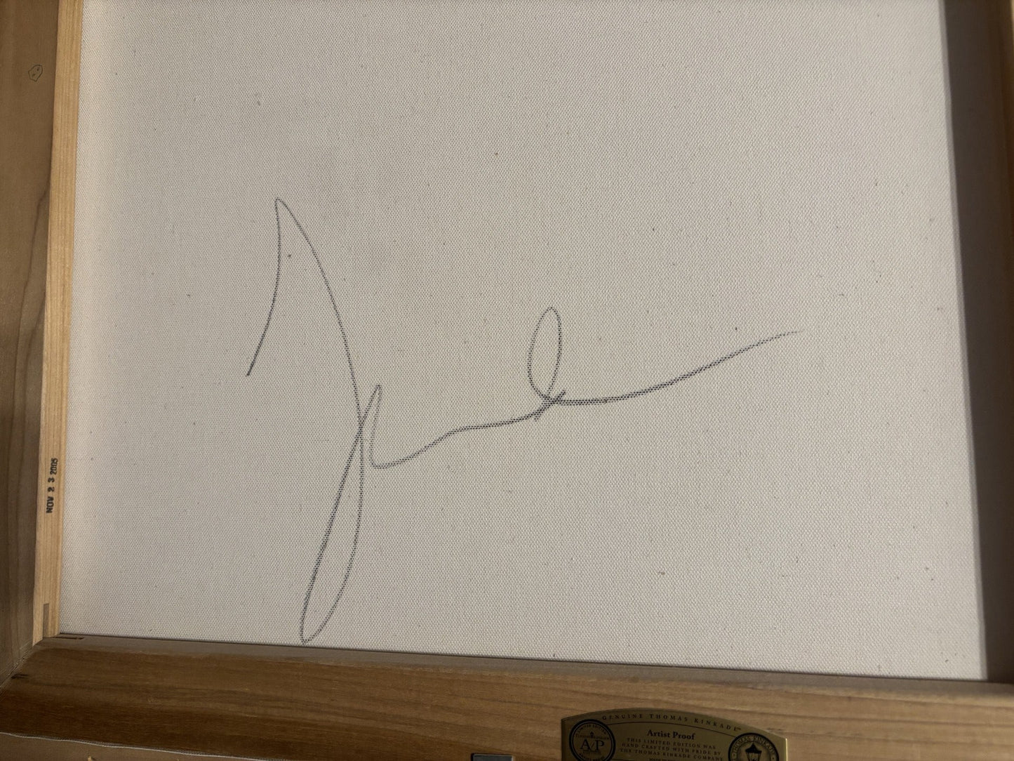 Thomas Kinkade Signature on Back of Disneyland 50th Anniversary Artist Proof