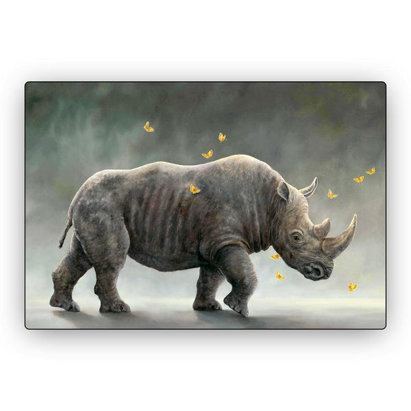 Titan I by Robert Bissell features a rhinoceros surrounded by butterflies.