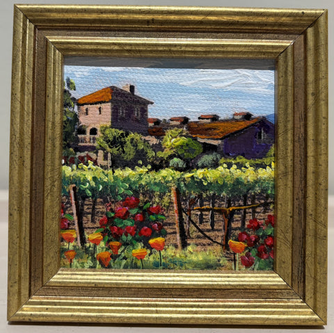 Miniature original painting of V Sattui Winery by California Artist Karen Neely