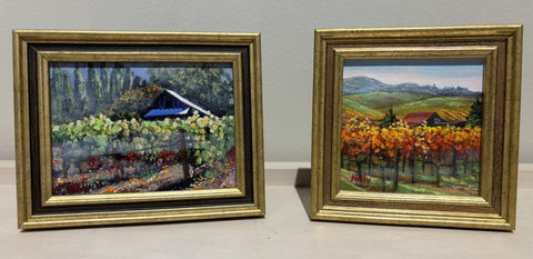 Napa Valley Vineyards with Barn miniature original paintings by California Artist Karen Neely