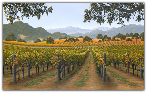 Vintage Color Napa Valley vineyard painting by Patrick O'Rourke
