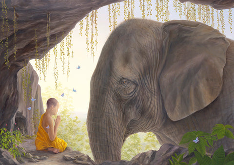 Visit of the Beloved by painting by Robert Bissell featuring a elephant