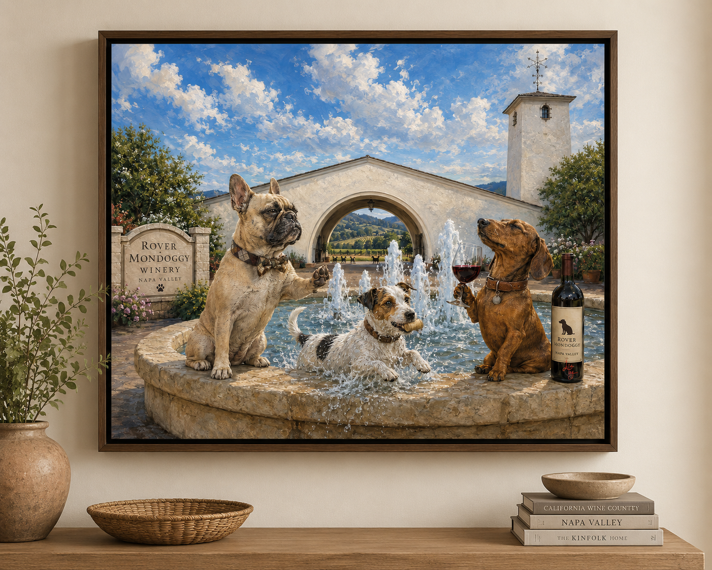Rover Mondoggy Winery by Lila Joy shown framed in a Napa Valley inspired interior