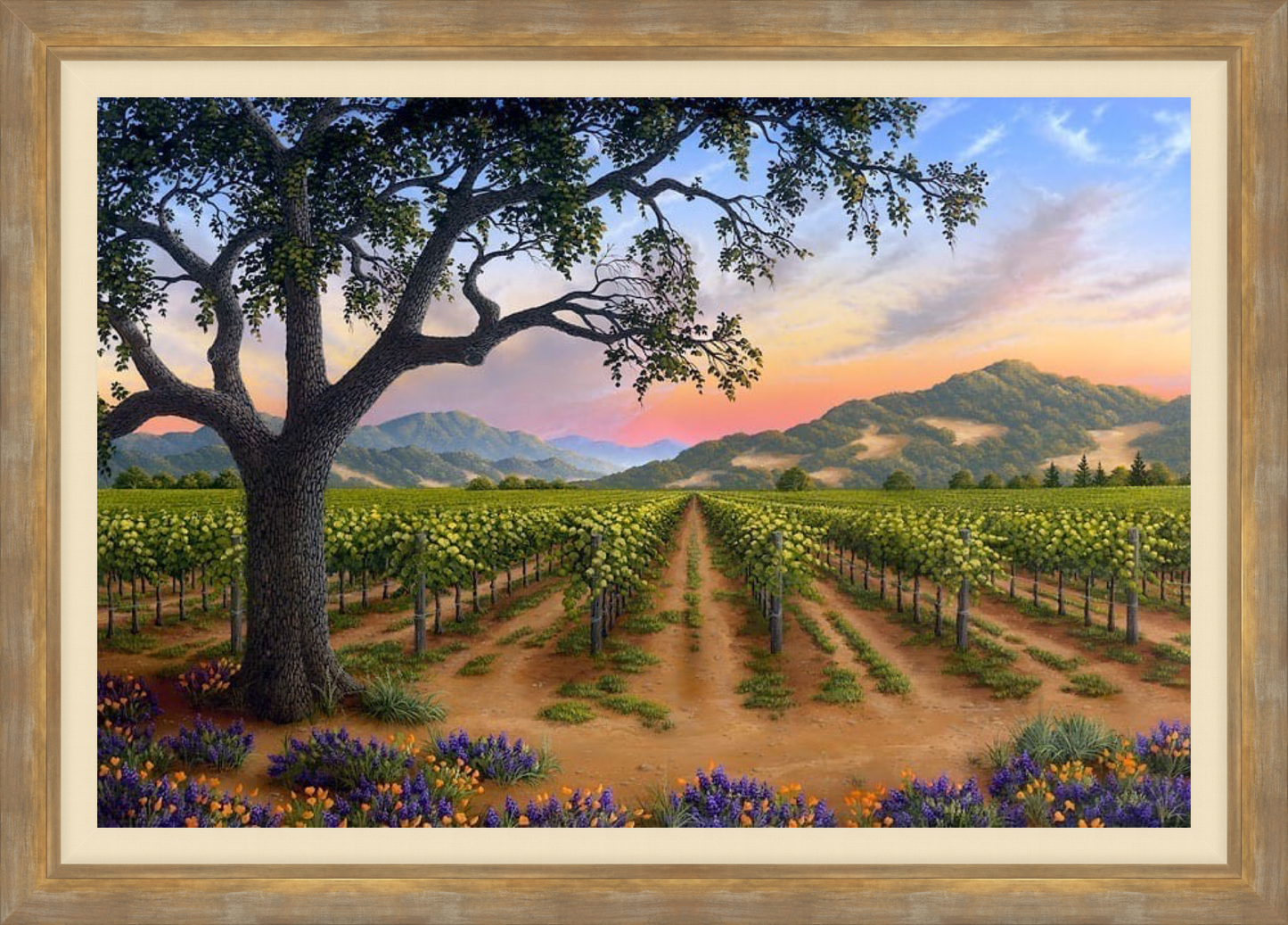 Spring Bouquet in the Napa Valley framed artwork gold frame detail