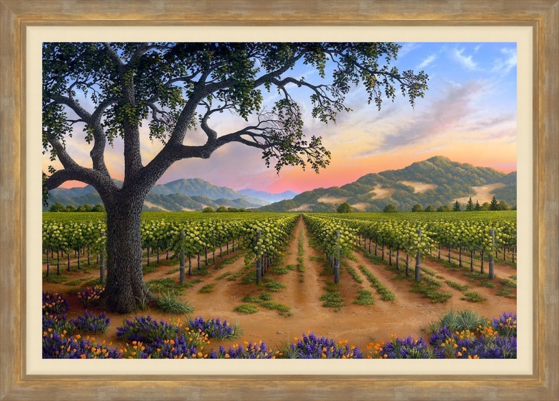 Spring Bouquet in the Napa Valley framed artwork gold frame detail