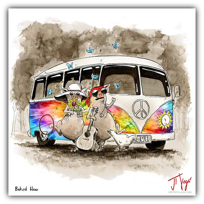 Baked Ham by JT Vegar – Giclée on Canvas (Red or Tie-Dye Volkswagen Bus)