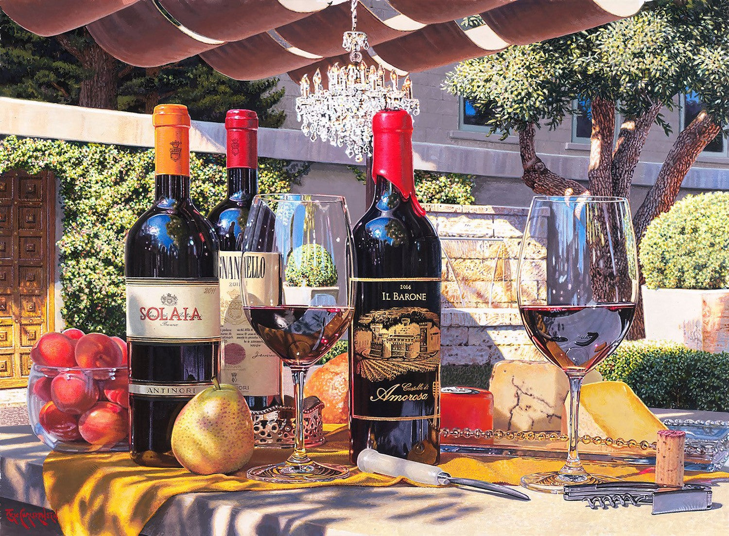Holding Court wine painting featuring Super Tuscan & Castello di Amorosa by Eric Christensen