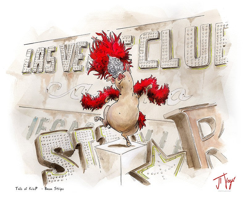 Bacon Strips whimsical pig art by JT Vegar
