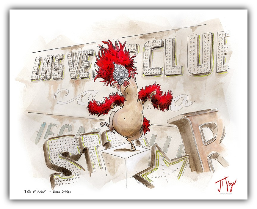 Bacon Strips whimsical pig art by JT Vegar