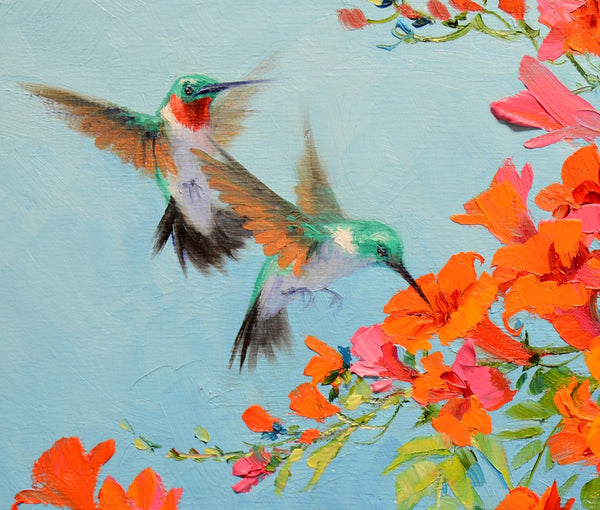 Hummingbird Diptych 10x10" Cradled Panel Original Oils by Mikki Senkarik