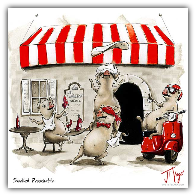 Smoked Prosciutto whimsical pig art by JT Vegar