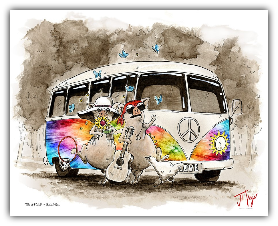 Baked Ham by JT Vegar – Giclée on Canvas (Red or Tie-Dye Volkswagen Bus)