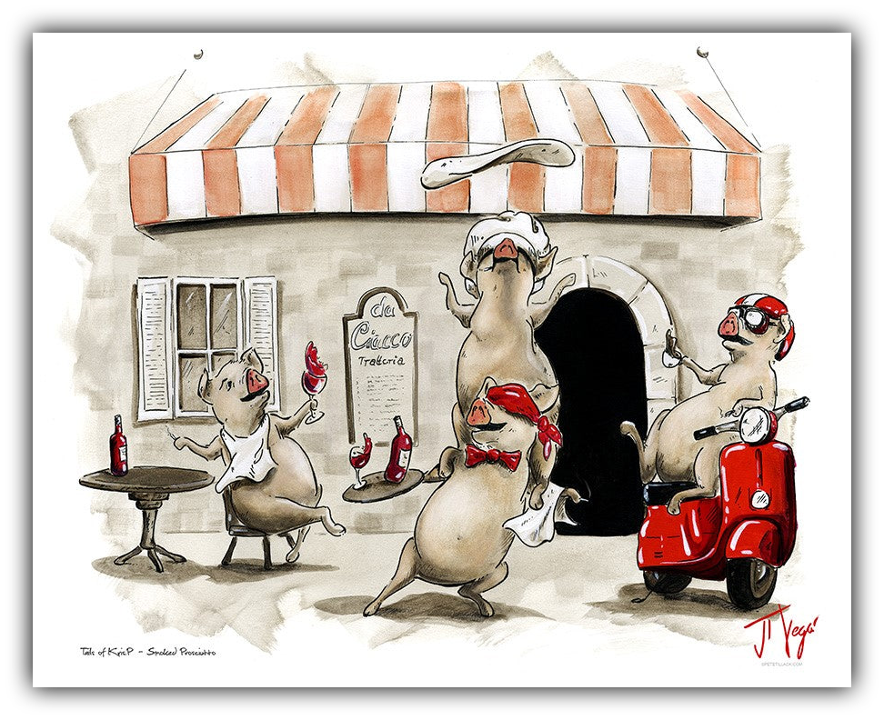 Smoked Prosciutto whimsical pig art by JT Vegar