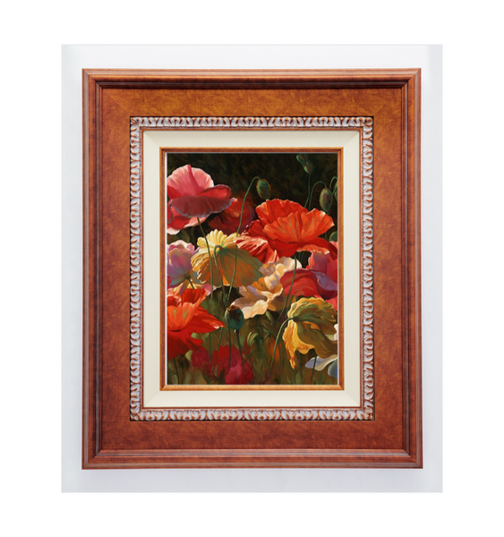 Poppies in Sunshine by Leon Roulette - custom framed - not to size