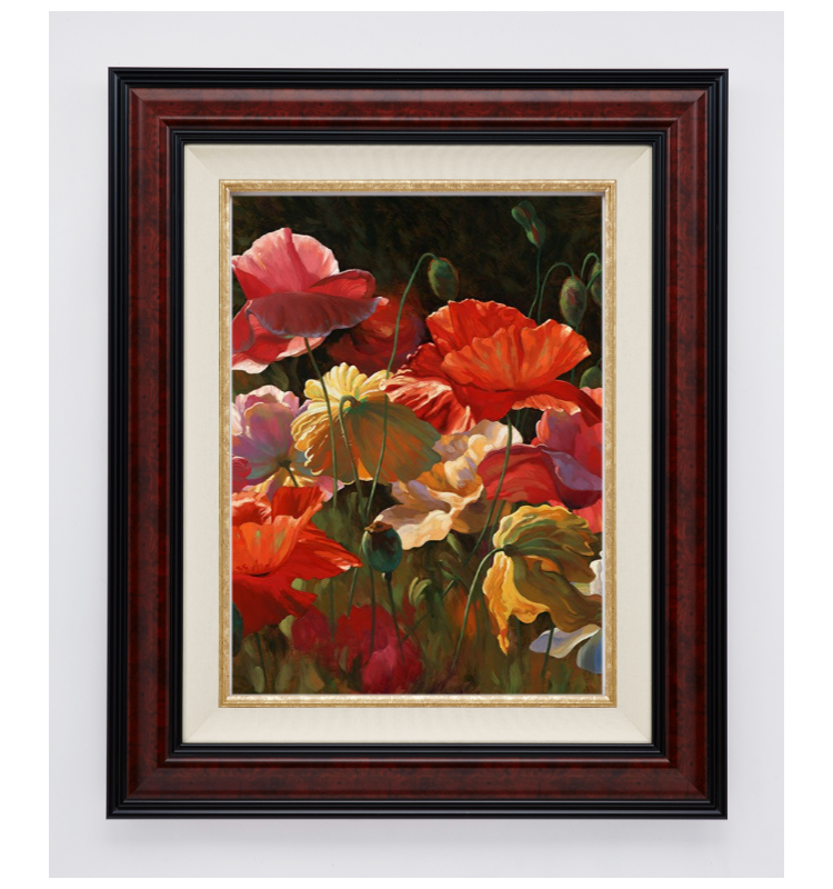 Poppies in Sunshine by Leon Roulette - custom framed - not to size