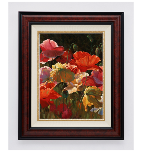 Poppies in Sunshine by Leon Roulette - custom framed - not to size