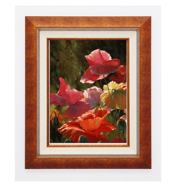 Poppies in Sunshine by Leon Roulette - custom framed - not to size
