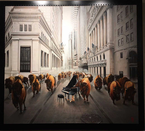 Bull Market by Pete Tillack framed in black aluminum frame