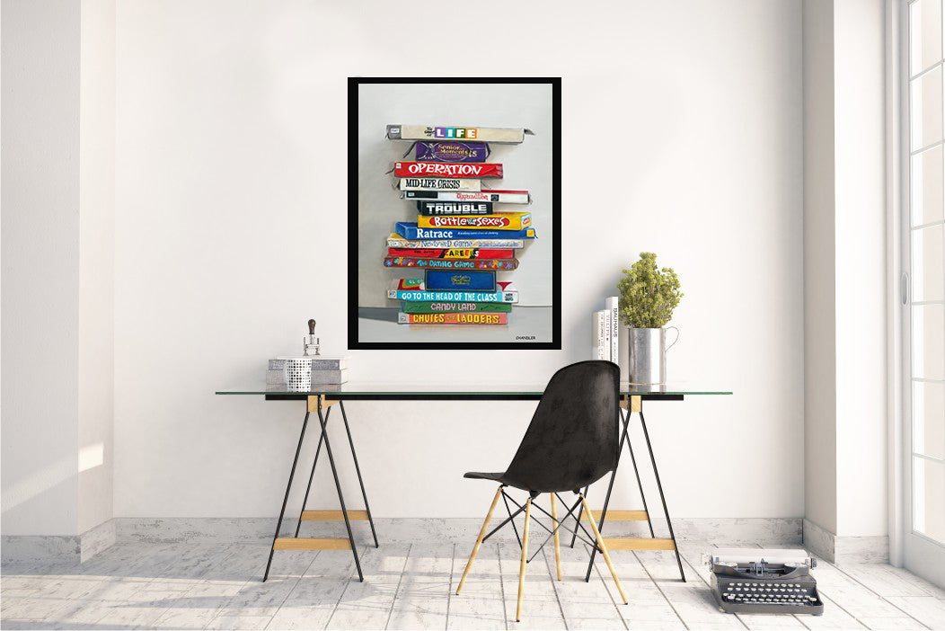 The Games of Life painting of board games by Gail Chandler