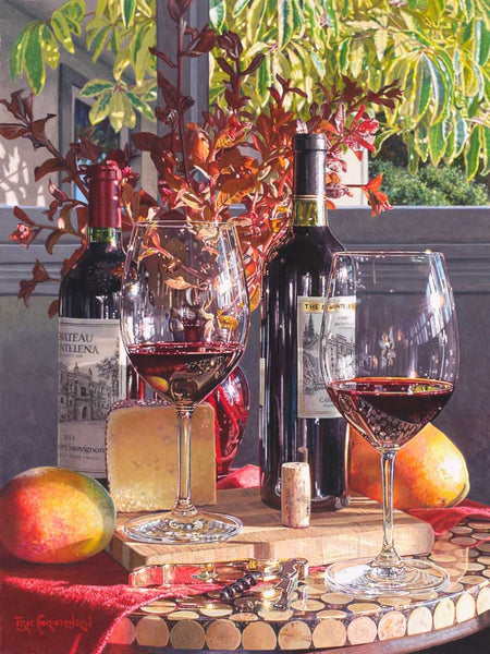 Worth the Wait Original Watercolor by Eric Christensen featuring Chateau Montelena Cabernet.