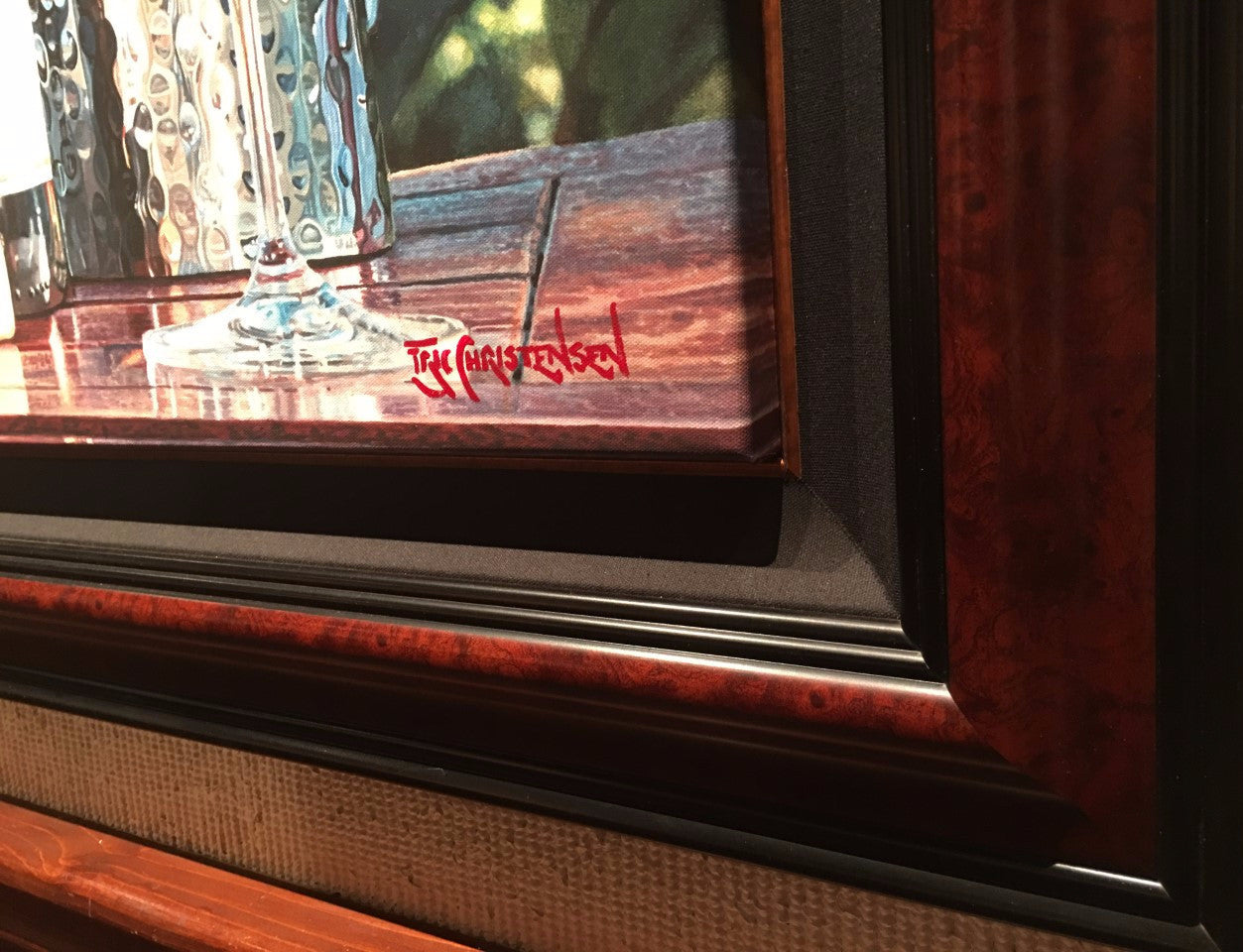 Burl Wood Frame with Black Linen Liner 