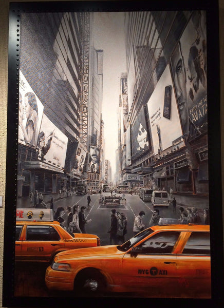 Australian born Philosophical Symbolism artist Pete Tillack says this about this New York City painting - "Disposition"  "When we find ourselves falling into a world of Avatars and online personalities, riddled with digital conversations, lacking of facial and body language or physical interaction, we have the ability to lose the simplicity of certain emotions." - Pete Tillack