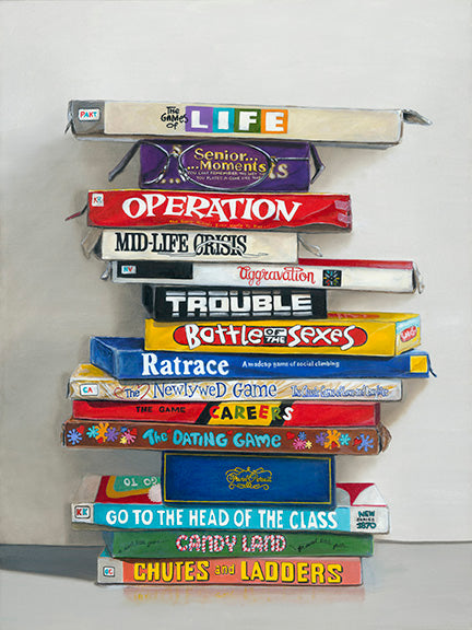 The Games of Life painting of board games by Gail Chandler