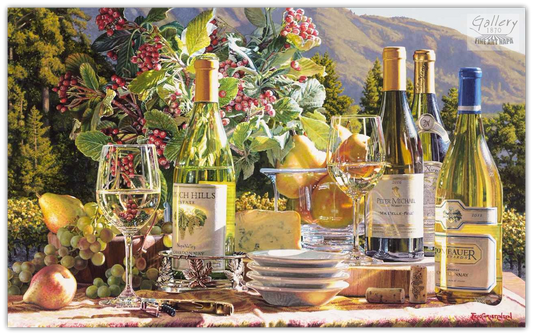 Gold Rush painting by Eric Christensen – hyperrealistic Napa Valley wine art with Chardonnay still life”