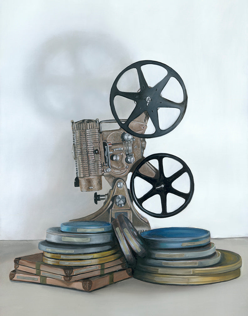 In the Can painting of vintage film projector by Gail Chandler