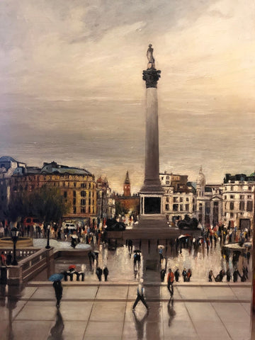 London, Nelson Column - 17.5x13" oil on panel