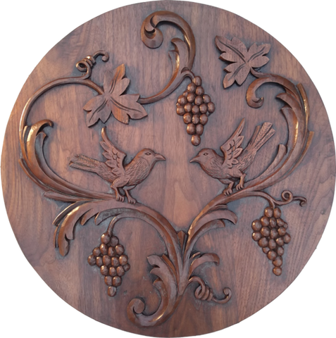 Love Birds 22" round wood carving