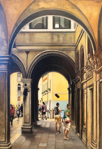 The Piazza San Marco Arcade in Venice 17.5x12.5" oil on panel