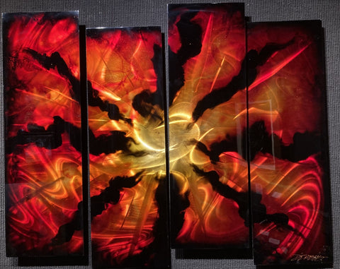 Red Burst 38 x 46" original abstract by DeRubeis