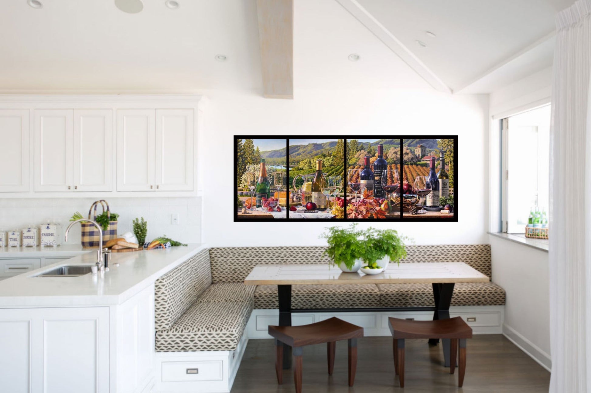 Season Finale painting by Eric Christensen – four-panel quadriptych of Napa Valley vineyard seasons