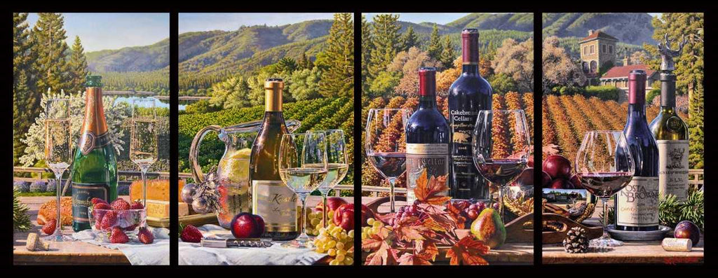 Season Finale original watercolor of the four seasons of wine and vines by Eric Christensen