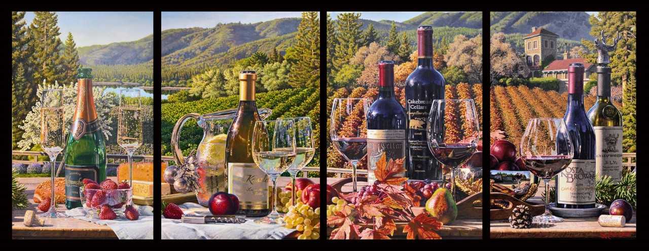 Eric Christensen Season Finale limited edition giclée with Schramsberg, Kistler, Cakebread, Stag’s Leap wines