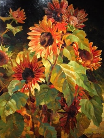 Sunflower Finale - 48x36" Original Oil by Roulette