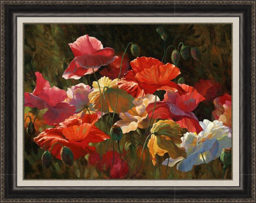 Poppies in Sunshine by Leon Roulette - custom framed