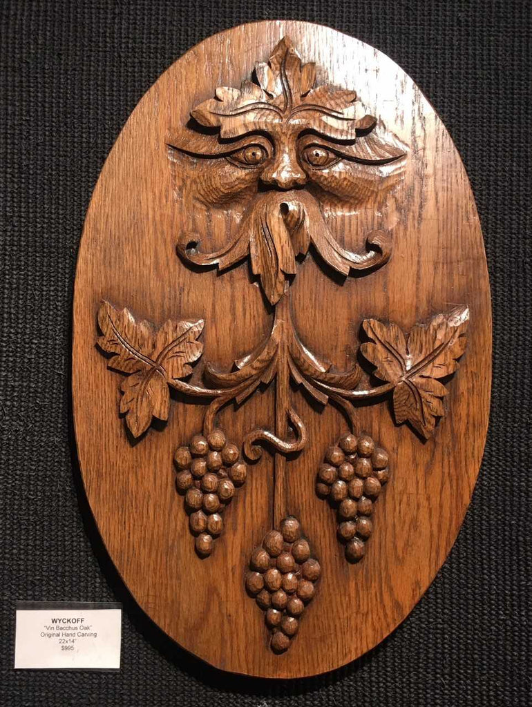 Vin Bacchus 22x14" original oak wood carving by Erik Wyckoff