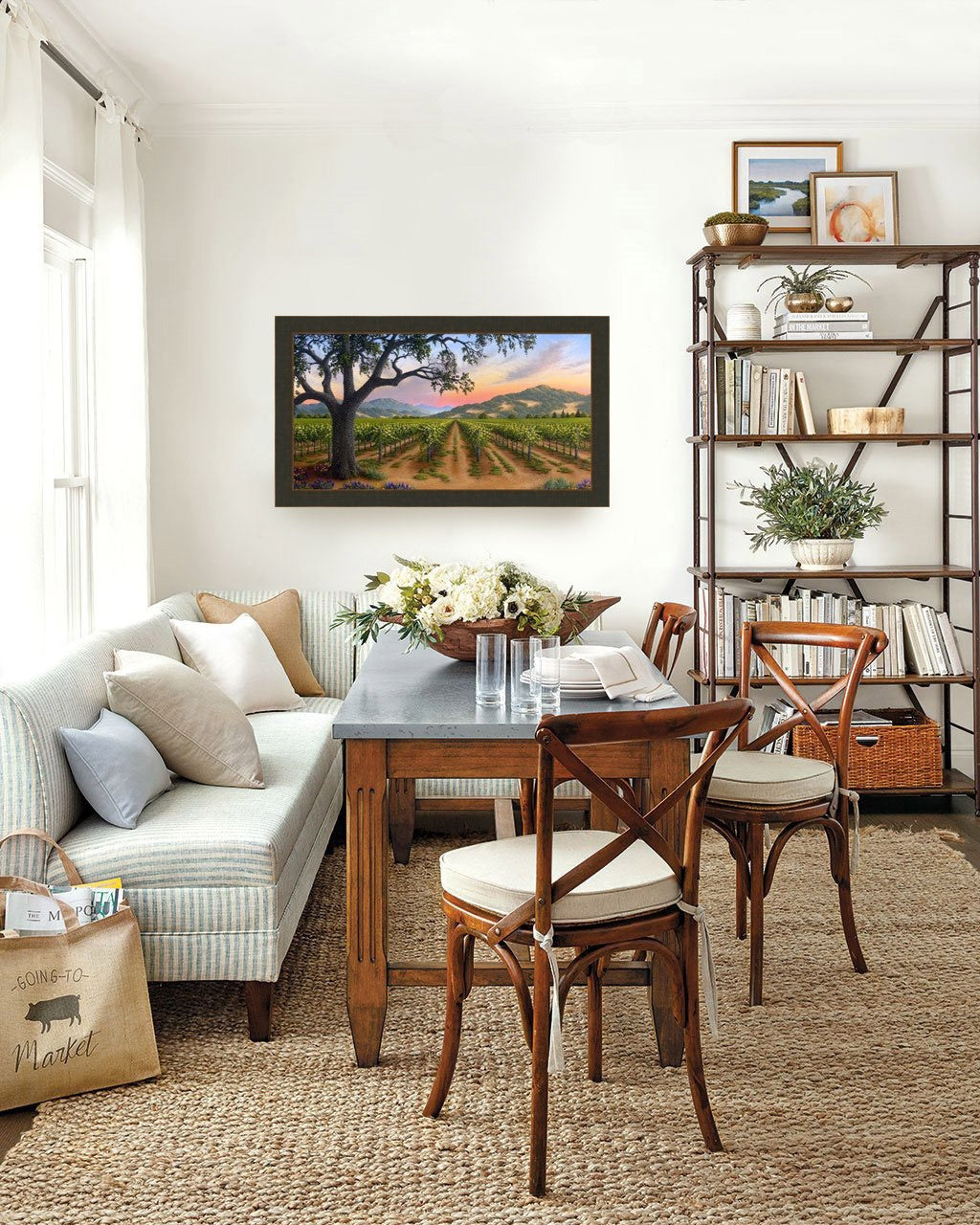 Spring Bouquet in the Napa Valley canvas art displayed in bright dining room setting